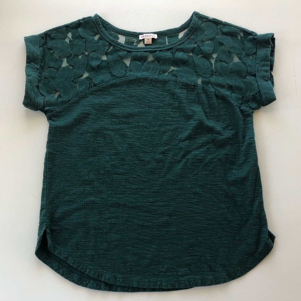 🔴 3/$20 Merona Emerald Green Top Lace Trim medium